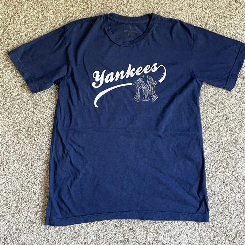 New York Yankee's Women's T Shirt Navy S/S with Rhinestones-Unisex Size S - EUC